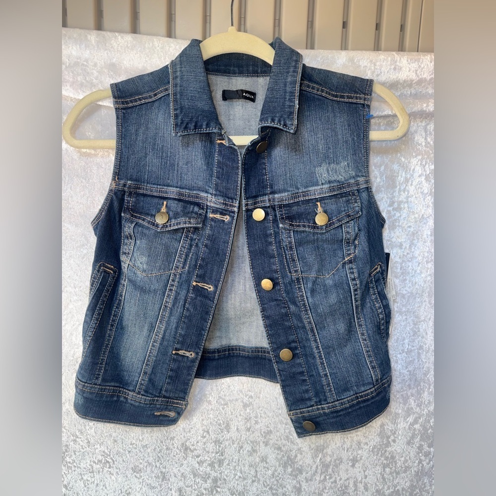 Aqua Women's Blue Denim Vest with Gold Buttons